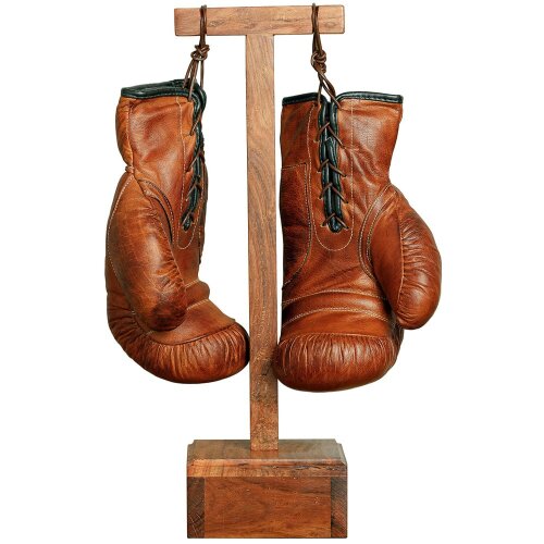 Интерьерный сувенир «Боксерские перчатки» из светлой кожи на подставке