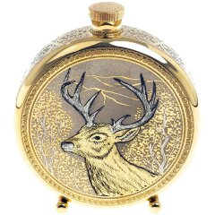 Подарочная металлическая фляжка «Олень» в деревянном футляре