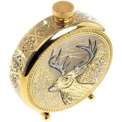 Подарочная металлическая фляжка «Олень» в деревянном футляре