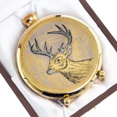 Подарочная металлическая фляжка «Олень» в деревянном футляре
