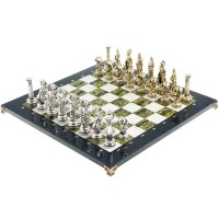Коллекционные шахматы «Атлас» с бронзовыми фигурами на каменной доске (змеевик, мрамор)