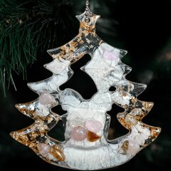 Подарочный набор из 3-х ёлочных игрушек «Новогодний» из камня (розовый кварц) в подарок к новому году