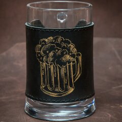 Стеклянный пивной бокал «Кружка» в оплетке из кожи