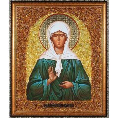 Большая икона «Матрона Московская» из натурального балтийского янтаря