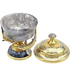 Водочный набор с икорницей и рюмками на три персоны «Осетровые» из камня кварц