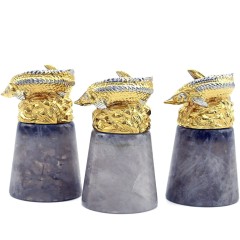 Водочный набор с икорницей и рюмками на три персоны «Осетровые» из камня кварц