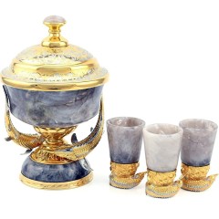Водочный набор с икорницей и рюмками на три персоны «Осетровые» из камня кварц
