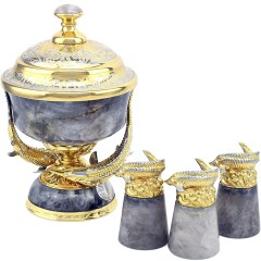 Водочный набор с икорницей и рюмками на три персоны «Осетровые» из камня кварц