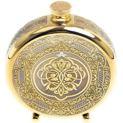 Подарочная металлическая фляжка «Герб России» в деревянном футляре