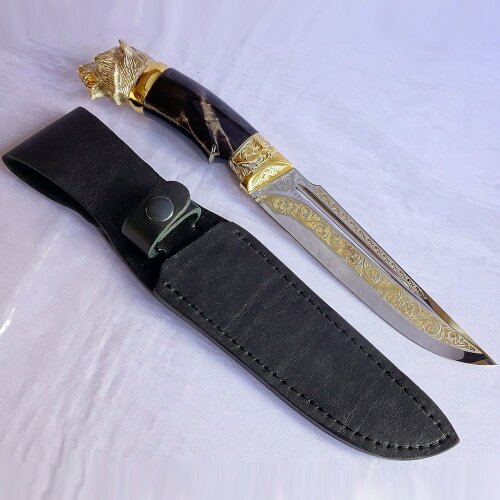 Коллекционный нож «Медведь» с позолоченным клинком из булатной стали