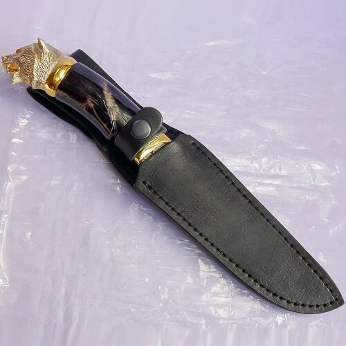 Коллекционный нож «Медведь» с позолоченным клинком из булатной стали