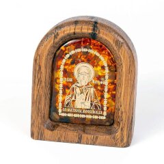 Православная икона «Святая Матрона» из дуба и янтаря