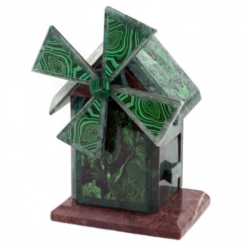 Декоративная шкатулка из змеевика «Мельница» для хранения драгоценностей