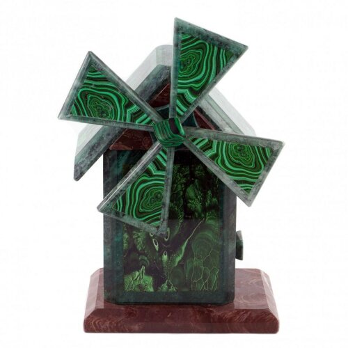 Декоративная шкатулка из змеевика «Мельница» для хранения драгоценностей