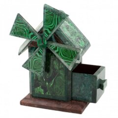 Декоративная шкатулка из змеевика «Мельница» для хранения драгоценностей