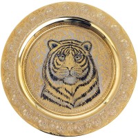 Декоративная тарелка «Тигр» с позолотой в деревянном футляре