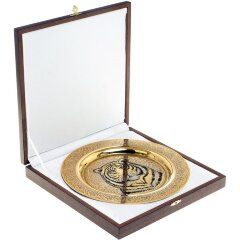 Декоративная тарелка «Тигр» с позолотой в деревянном футляре