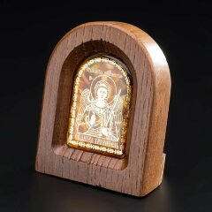 Православная икона «Ангел Хранитель» из дуба и янтаря в подарок маме