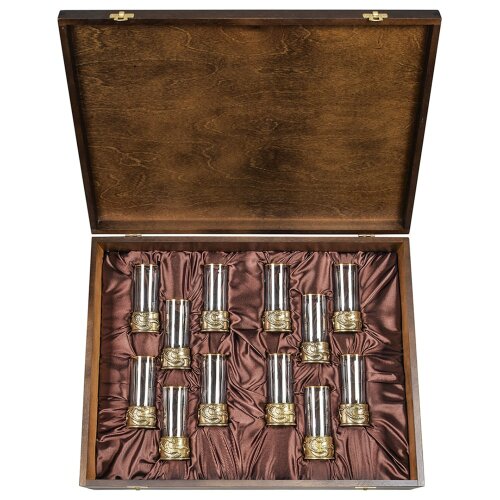 Набор из 12-ти стопок патрон «Змея» в футляре из массива дерева