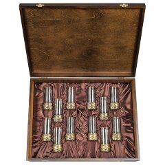 Набор из 12-ти стопок патрон «Змея» в футляре из массива дерева