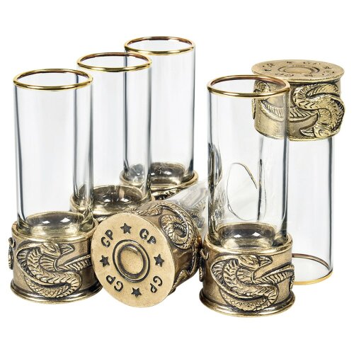 Набор из 12-ти стопок патрон «Змея» в футляре из массива дерева