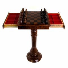 Шахматный стол с фигурами «Классический» из камня обсидиан