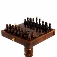 Шахматный стол с фигурами «Классический» из камня обсидиан