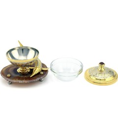 Икорница «Каспийская стерлядка» на подставке из камня агат с фигуркой царской рыбы