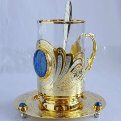 Подарочный набор подстаканник «Лазурит» с блюдцем