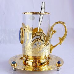 Подарочный набор подстаканник «Лазурит» с блюдцем
