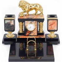 Кабинетный набор «Лев» с часами из натурального камня яшма