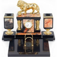 Кабинетный набор «Лев» с часами из натурального камня яшма
