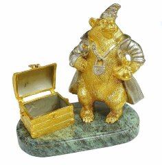 Сувенир «Медведь с сундуком» с золочением
