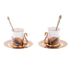 Кофейный набор «Лебеди» из фарфора на 2 персоны