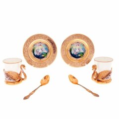 Кофейный набор «Лебеди» из фарфора на 2 персоны