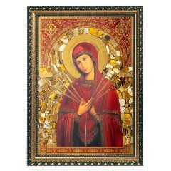 Подарочная икона «Семистрельная» из янтаря в багете