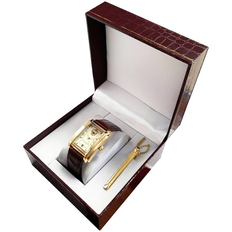 Подарочный набор «Герб России» (позолота) часы с зажимом для галстука