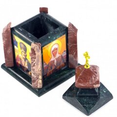 Подарочная шкатулка из камня змеевик «Часовня» для драгоценностей