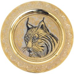 Декоративная тарелка «Рысь» с позолотой в деревянном футляре
