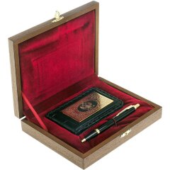 Подарочный набор «Герб России» (кожаная визитница, ручка)