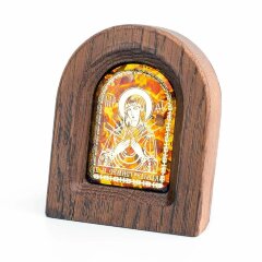 Маленькая икона «Семистрельная» из дуба и янтаря