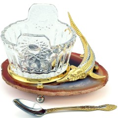 Хрустальная икорница с агатом «Каспийская стерлядка» с фигуркой царской рыбы