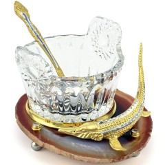 Хрустальная икорница с агатом «Каспийская стерлядка» с фигуркой царской рыбы