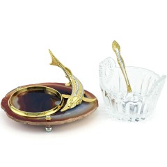 Хрустальная икорница с агатом «Каспийская стерлядка» с фигуркой царской рыбы