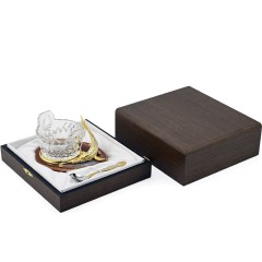 Хрустальная икорница с агатом «Каспийская стерлядка» с фигуркой царской рыбы