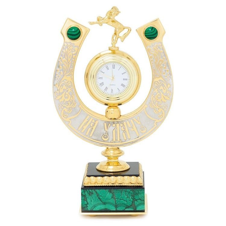Сувенирные часы подкова «На на удачу» (малахит)