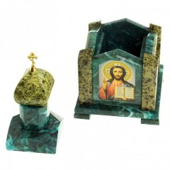 Сувенирная шкатулка из камня змеевик «Часовня» для драгоценностей