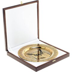 Декоративная тарелка «Филин» с позолотой в деревянном футляре