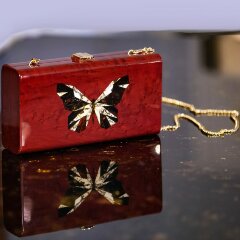 Сумка клатч через плечо «Бабочка» с инкрустацией янтарём