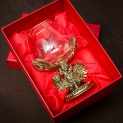 Подарочный бокал для коньяка «Герб России» с объёмной фигуркой